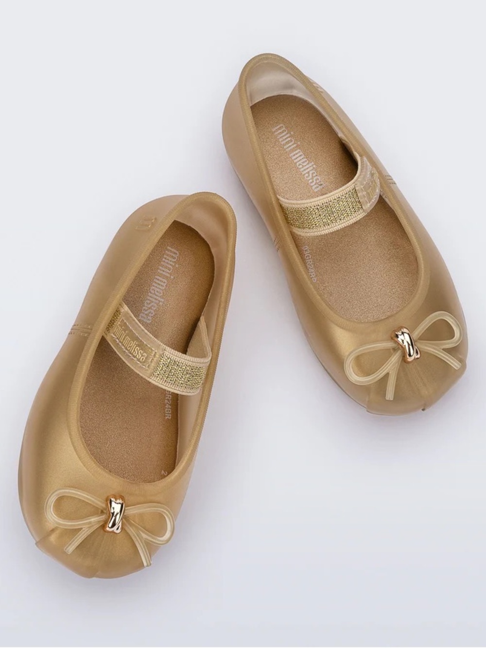 Mini Melissa Girls' Metallic Gold Mary Jane Flats with Bow—Size 10T